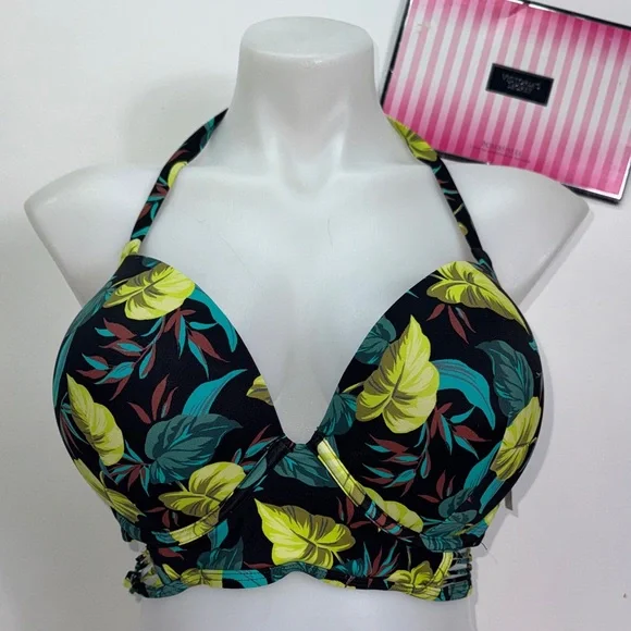 Victoria's Secret Leaf Print Bikini - Black & Green 32C bombshell/M NWT - Picture 3 of 12